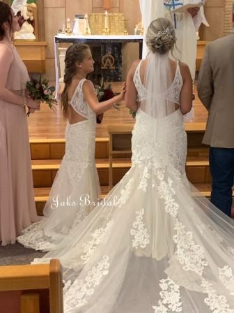 Bride and matching flower girl dresses